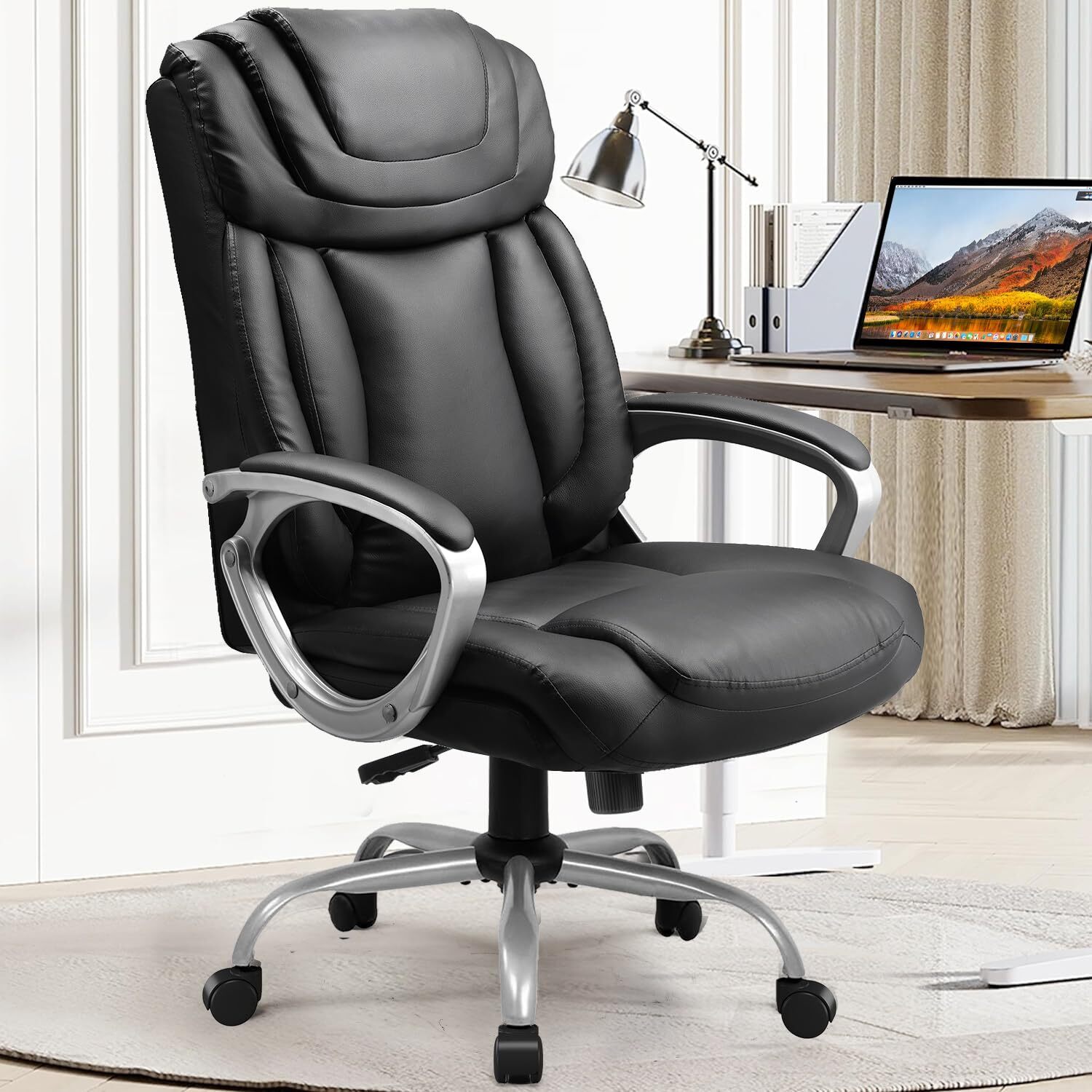Ergonomic Office Chair Home Office Desk Chairs Comfy Back Support PU Leather ...-image