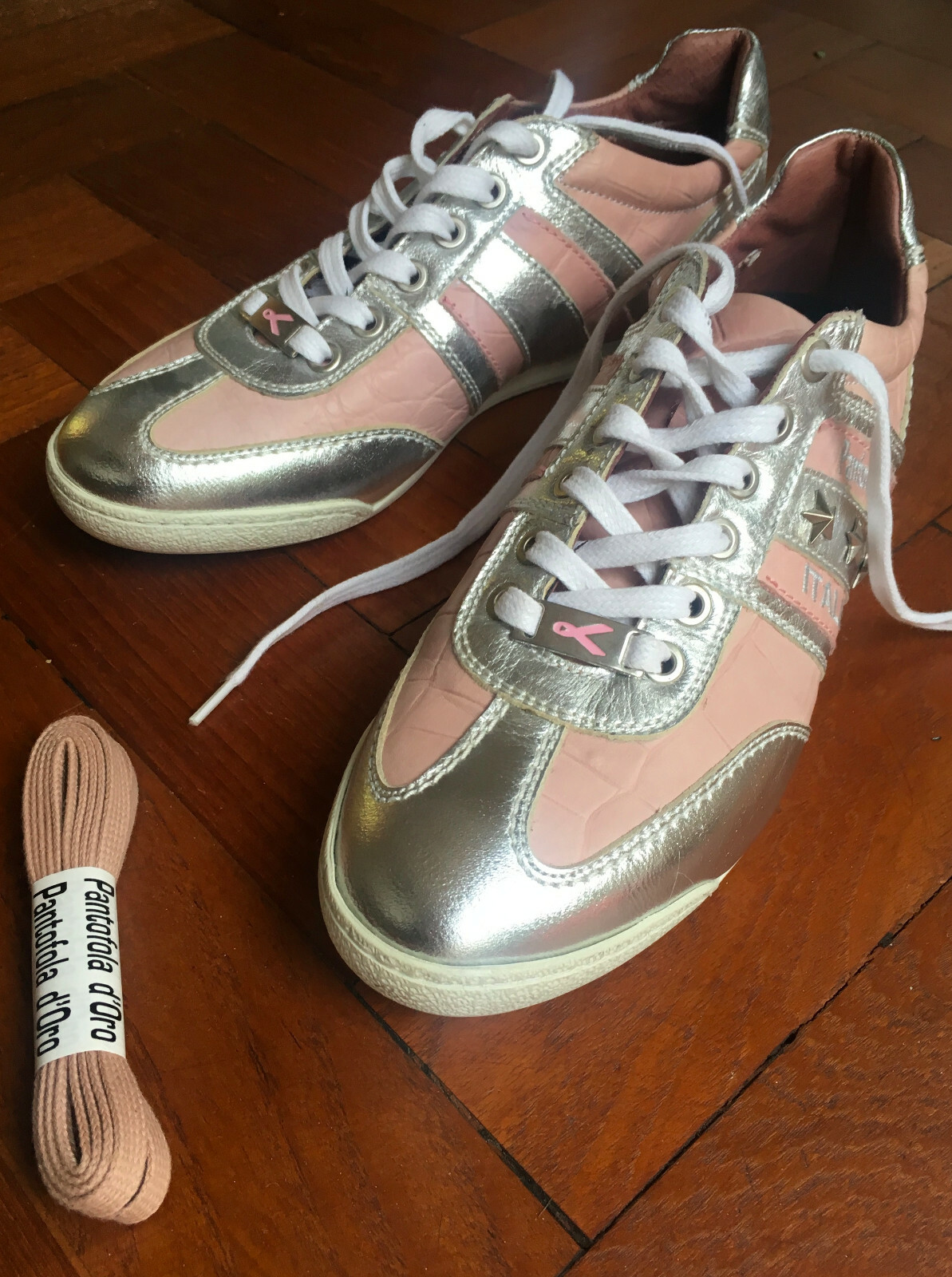 PANTOFOLA D’ORO Pantofola d'oro scarpe da ginnastica in pelle rosa e argento taglia 7
