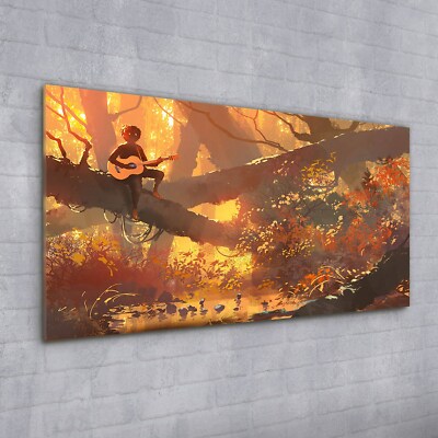 Acrylglasbild Wandbild Plexiglas 100x50 Mann  Gitarre   Baum Herbst