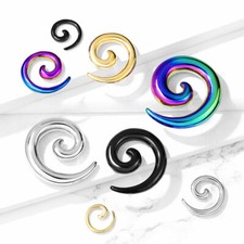 Surgical Steel and Anodized IP Mirror Polished Seamless Spiral Ear Tapers