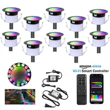 10Pack 1.22" Low Voltage WiFi RGBW+IC Multicolor Dynamic Recessed Deck Lamp 12V