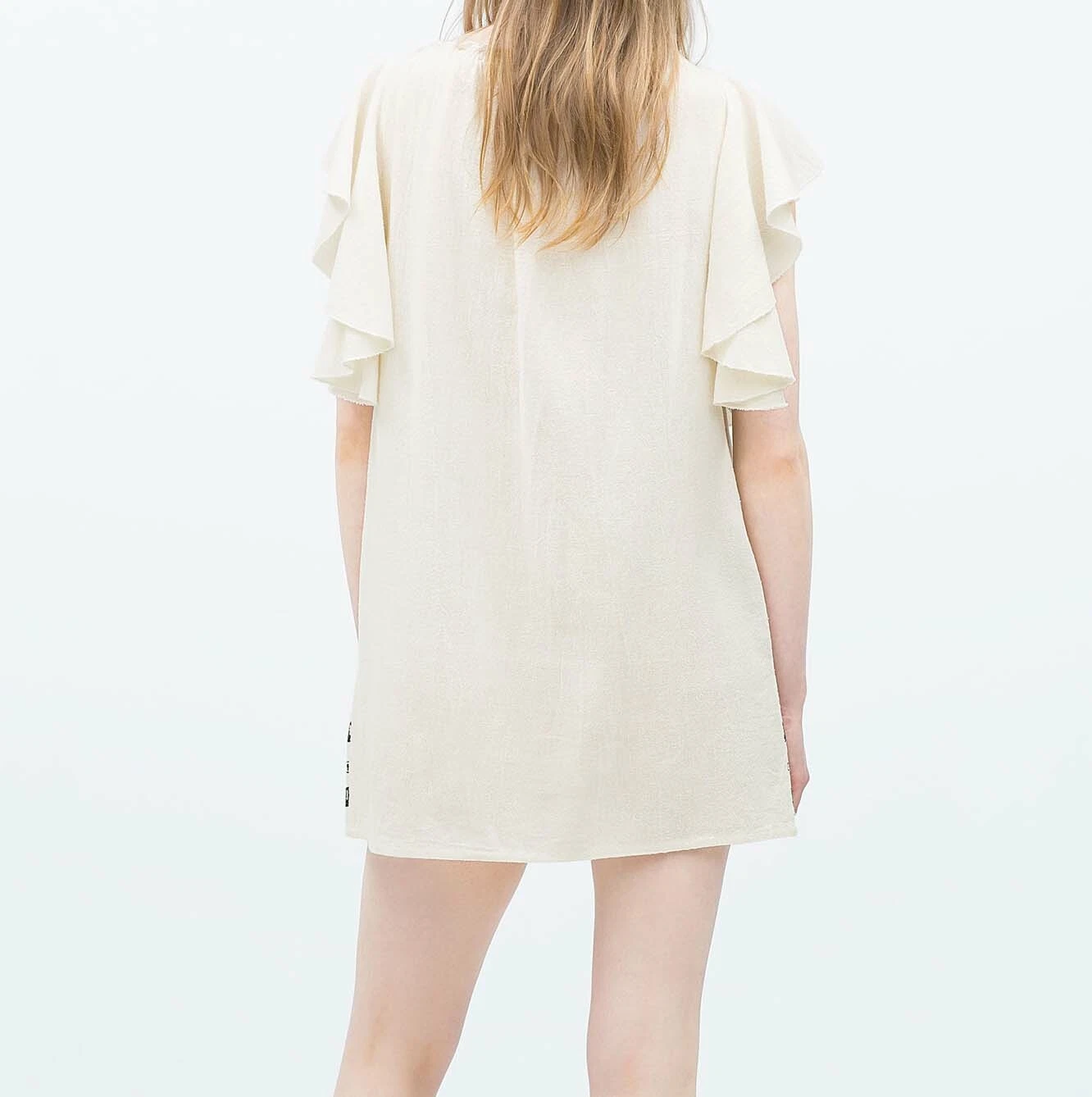 OFF WHITE ZARA NUOVO ABITO CORTO DONNA RICAMATO BIANCO SPORCO S M 5598 002