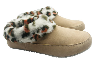 Sorel Go Coffee Run Nova Sand Sea Salt Leopard Faux Fur Suede Slip On Shoe 9 NEW