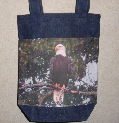 NEW Handmade Small Bald Eagle Bird of Prey America Photo Denim Tote Bag
