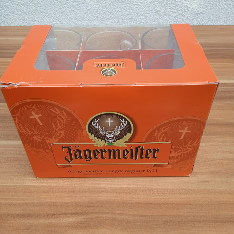 Jagermeister 0.1L Glasses Set of 6, longdrink glass collection in
