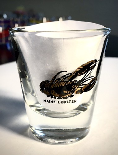Maine Shot Glass • Lighthouse & Lobster Image • Gold & Black Colors - Picture 6 of 9