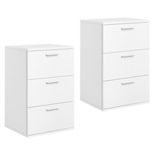 Comodino da Camera da Letto Bianco con 3 Cassetti in Legno MDF Soggiorno Cucina