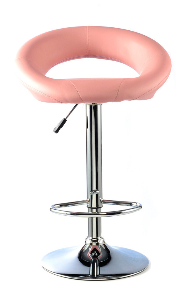 Pink Bar Stools Leather Seat Swivel Adjustable Chrome Frame x 2