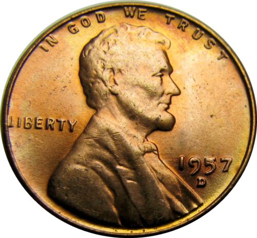 1957-D LINCOLN WHEAT CENT, DIE CHIPS 9 and 5 ~ Die Clash obv ~ ERROR BU COIN - Picture 3 of 4
