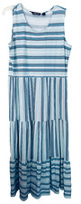 Lands' End Dress Maxi Sleeveless Tiered Blue/Teal Jersey Soft Stretch Large