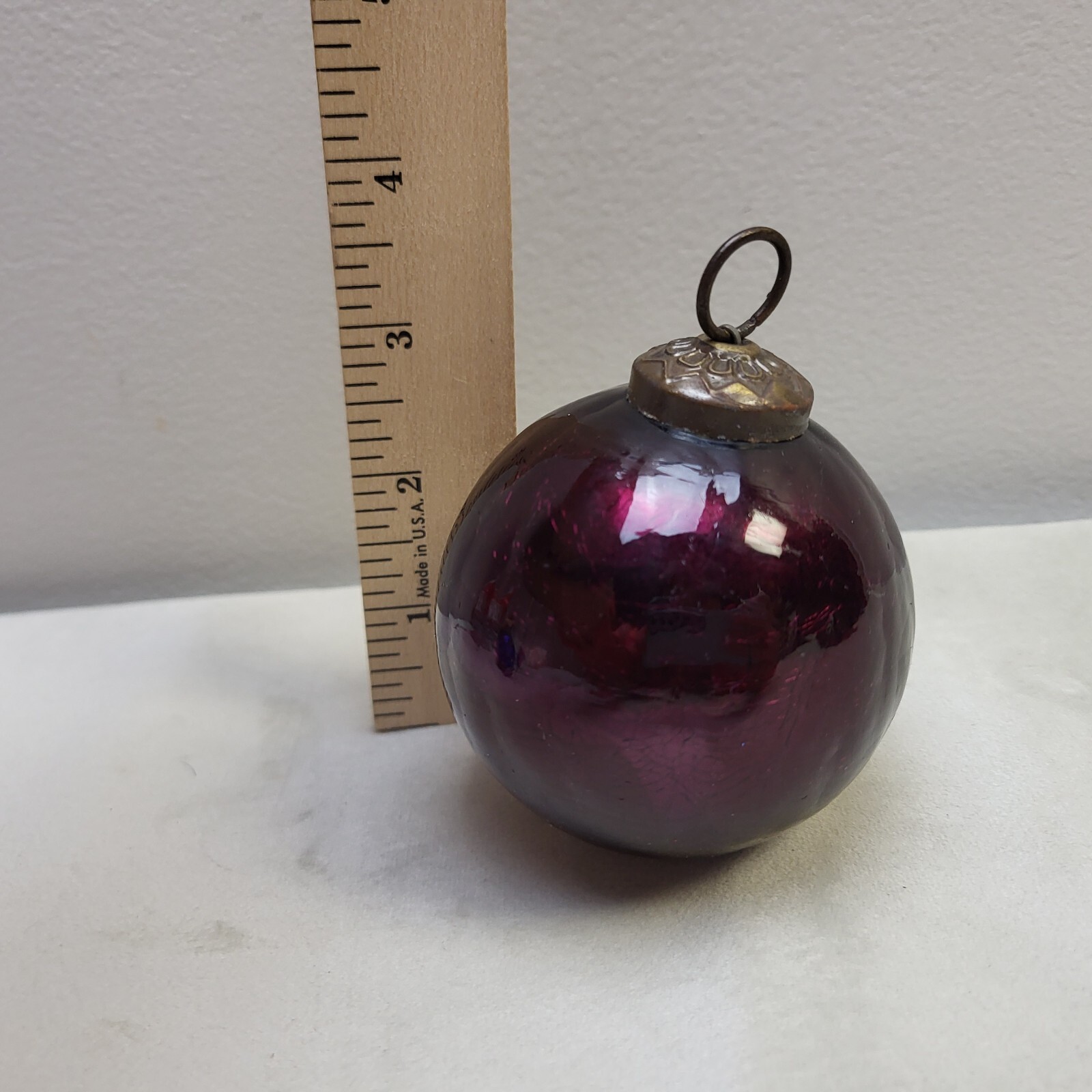 Vintage Kugel Style Crackle Glass Christmas Ornament 3" Aubergine