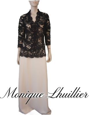 MONIQUE LHUILLIER sz 12 Black Floral Guipure Lace Jacket