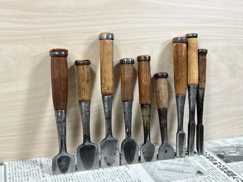 Vintage Japanese Chisel 9set Nomi /Hand Plane Saw Iron Hammer Hand Tool/d69 - Picture 19 of 24