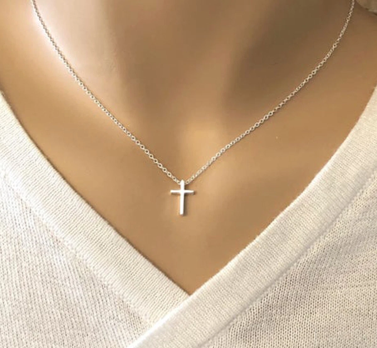 Tiny sterling shop silver cross necklace
