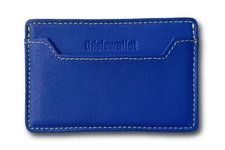 Ultra-Slim Minimalist Card Holder For 2 Cards - Cobalt Blue, Yellow Stitching