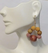 Natural Wood and Lava Rock 1.25" Dangle Hook Earrings