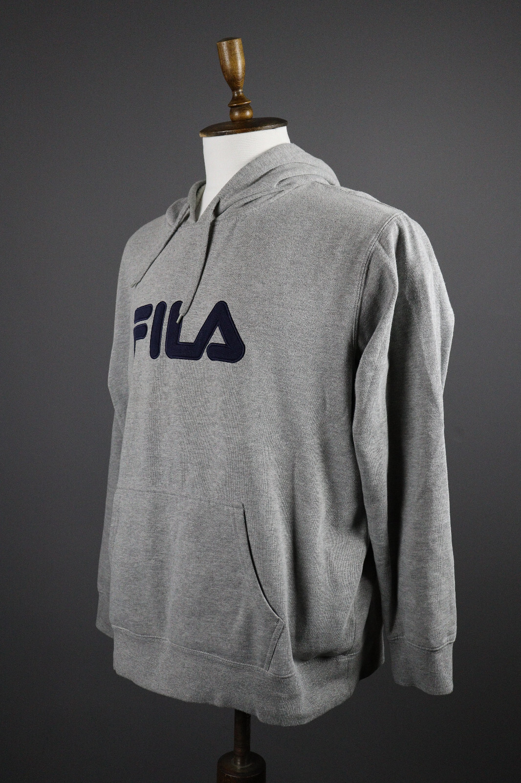 Maglione con cappuccio Fila vintage grigio uomo grande logo taglia US XXL UK XXL I 3XL