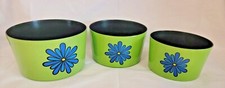 3 1970s Blue Daisy Flowers Plastic Snack Nut Bowls Mod Party MCM Vtg Retro