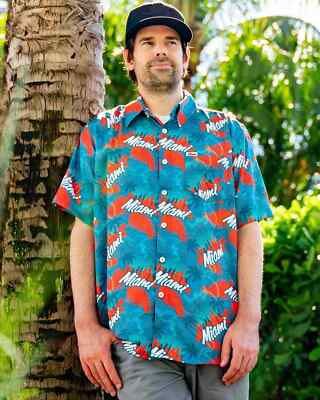 Dixxon Mens Vice Party Shirt Miami Button Up Woven Multicolor Pocket Medium New