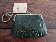 PATRICIA NASH SOFT OLIVE Burnished TOOLED LEATHER Borse COIN PURSE
