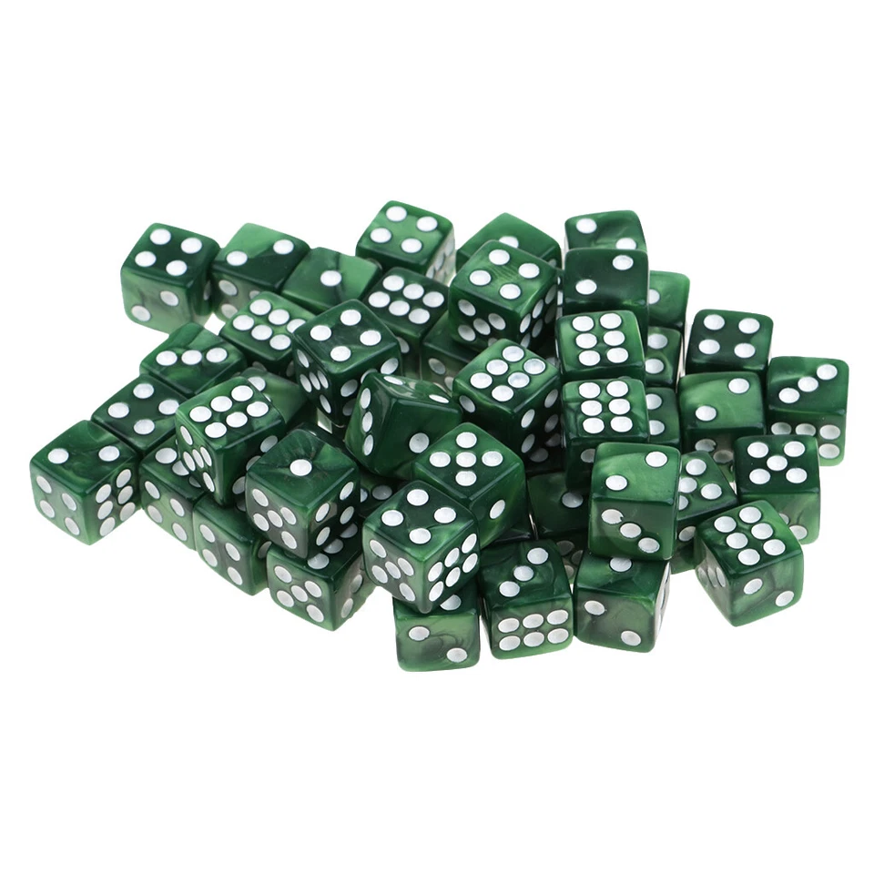 Pack of 50 Acrylic Dices D6 Six Sided Dice Party Game Casino Supplies Green - Image 2 of 4