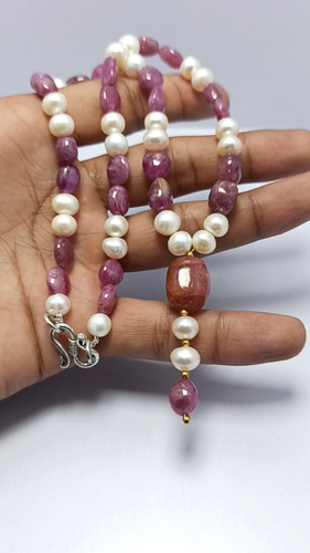 Natural Ruby Fresh Water Pearl 218 Carat Quality 925 Silver 20'' Strand Necklace - Video 1 of 1