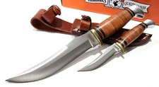 Marbles Brown Stacked Leather Handle Sharpfinger Blade Hunting Knife Set Sheath