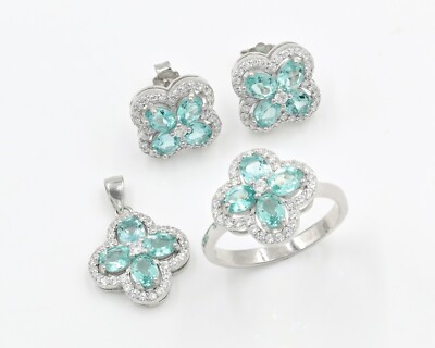 Natural Apatite January Birthstone 925 Sterling Silver Wedding Jewelry Set 