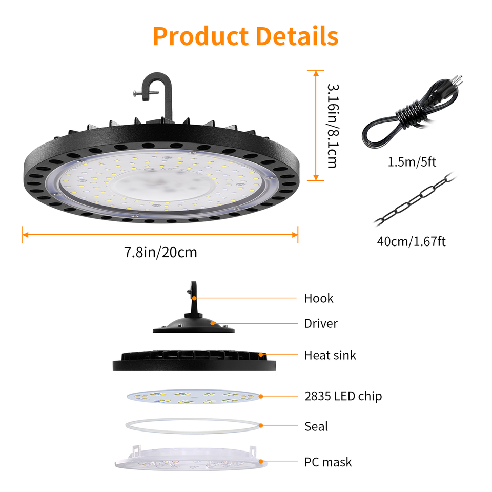 4Pack 100W UFO LED High Bay Light Shop Lights Warehouse Gym Industrial