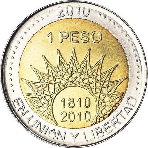 Argentina 1 Peso Coin | Pucara de Tilcara | Mountains | Sun | KM159 | 2010 - Picture 3 of 6