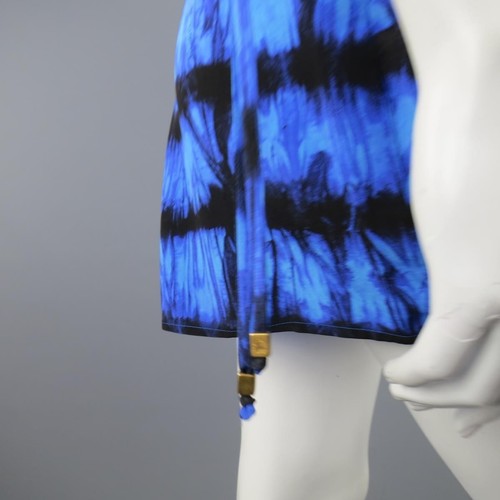 ROBERTO CAVALLI Size 2 Blue Black Cheetah Tie Dye Silk Dress - Picture 5 of 10