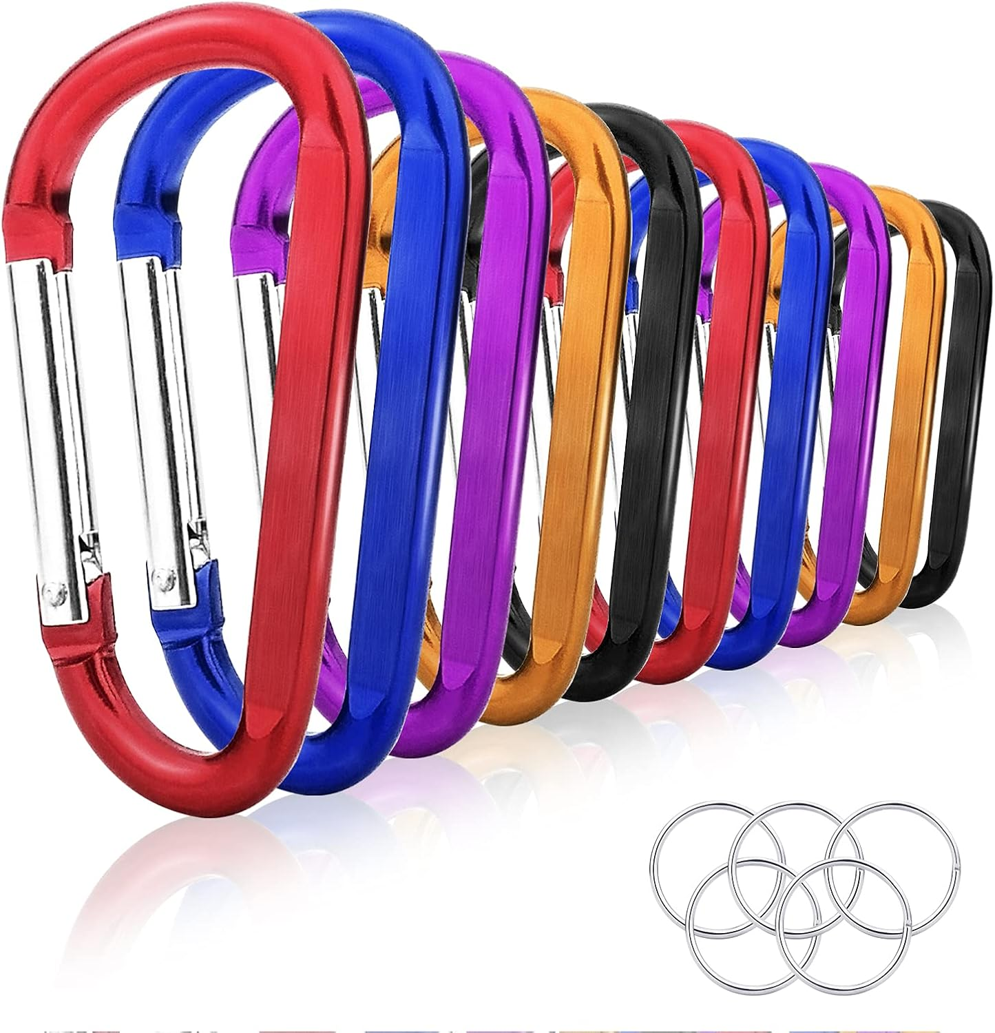 10 Pack 3'' Aluminum Spring Snap Hook Carabiner D Ring Carabiner Clip Camping Ac