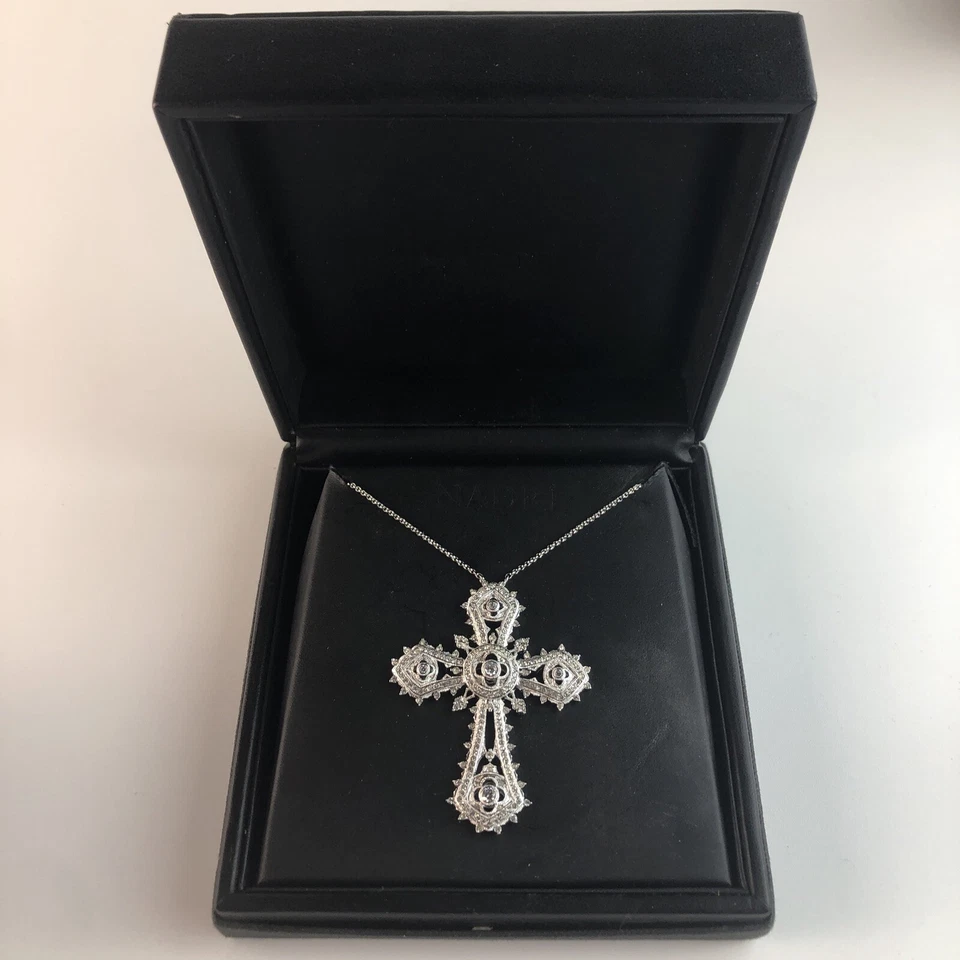 Nadri Cross sterling silver Crystal Gems Necklace religious religion gift - Image 3 of 4