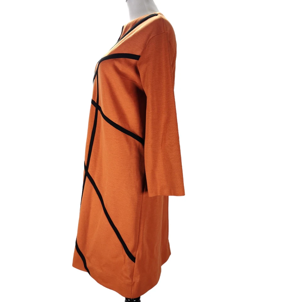 Vestido GoGo Vintage Años 60 Talla L Naranja Mondrian Cambio Mezcla de Lana Tejido Usable Arte Foto 3 de 4