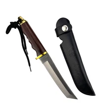 Combat Knife Steel Tanto Blade Wooden Handle with Sheath