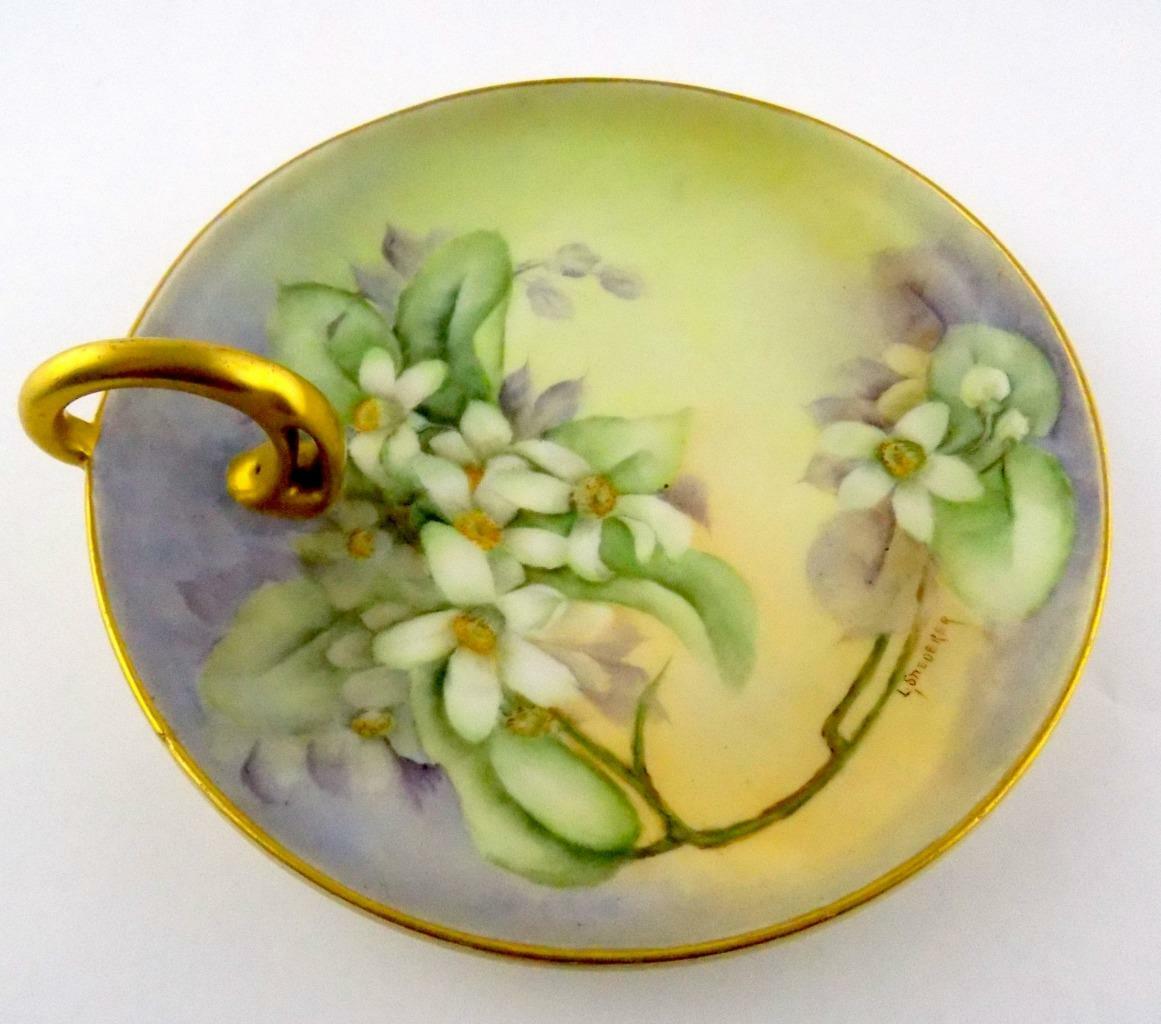HC Royal Bavaria Hand Painted Nappy Dish White Flowers Signed by