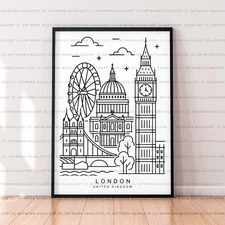 London Unframed Illustration Print Poster Art Skyline Landmark Wall Decor