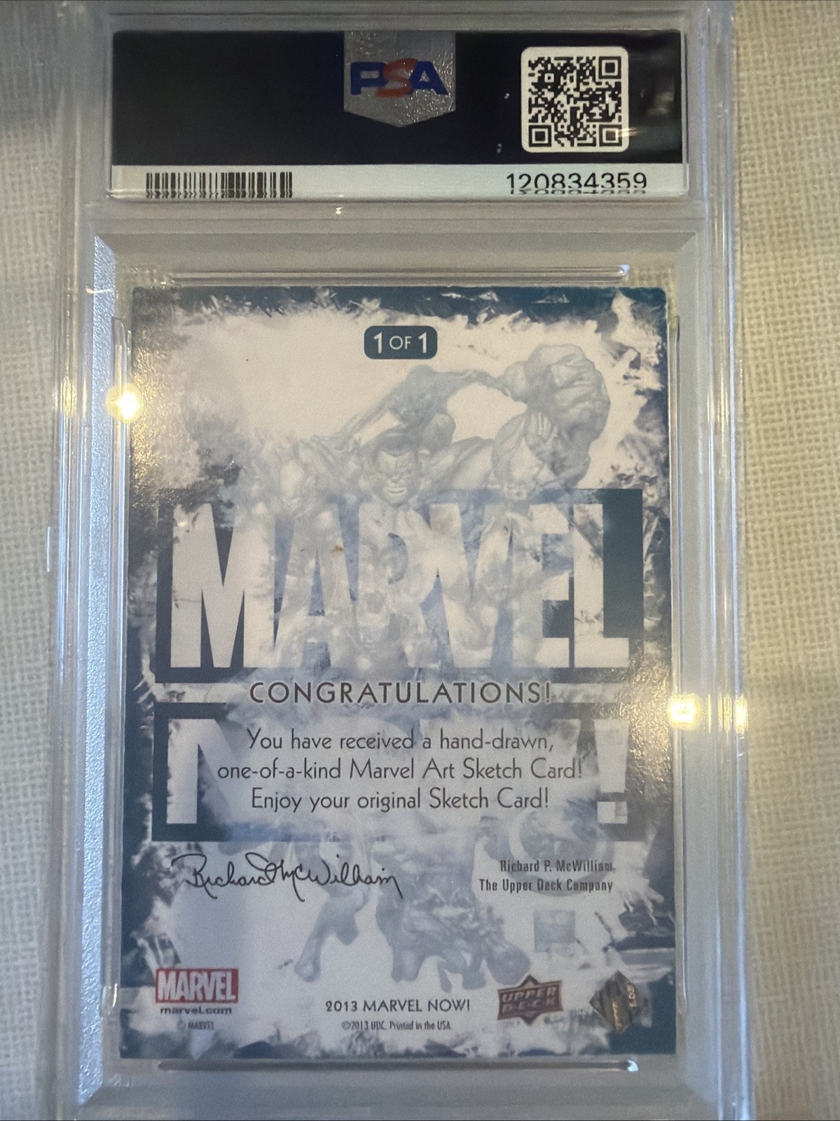 2013 Upper Deck Marvel Now! 1/1 Cris Santos PSA 6 Auto Sketch i1f view 2