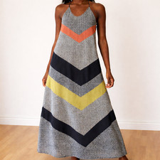Old Navy Maxi Dress Womens Small Striped Colorblock Chiffon Chevron Lined