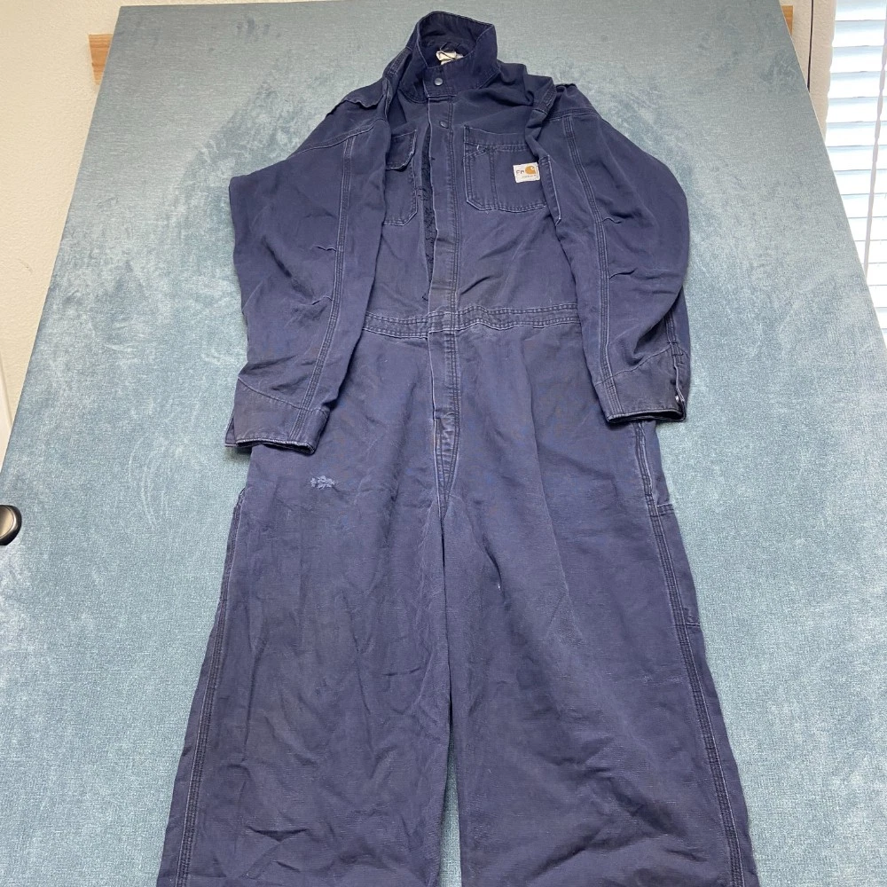 Carhartt One Piece Coveralls Mens 48 Navy Blue Cotton Outdoor Utility Workwear