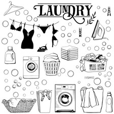 4 Sheets Laundry Wall Decals Laundry Room Quotes Wall Stickers Black-Laundry