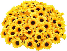 Jinshining 100Pcs Yellow Artificial Flower Heads Mini Fake Sunflower Decorative