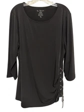 Chico’s Womens Black Top Tunic 3/4 Sleeve Shirt Size 3 Sz XL Festival Boho