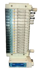 SMC PNEUMATIC MANIFOLD with 16 SY3200-5UD1-NA & SMC EX500-S103 24VDC.        EB