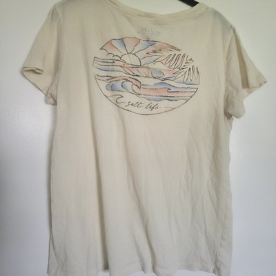 Salt Life Beach Coastal Casual Ivory Short Sleeve Womens Medium T Shirt