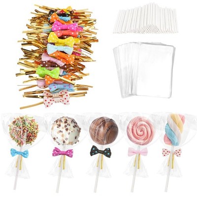 300 Pcs Cake Pop Sticks and Wrappers Kit, Including 100ct Paper Lollipop Stic...