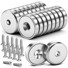 WUDIME 16Pack 40LBS Strong Magnets with Holes,Neodymium Round Cup Magnets wit...