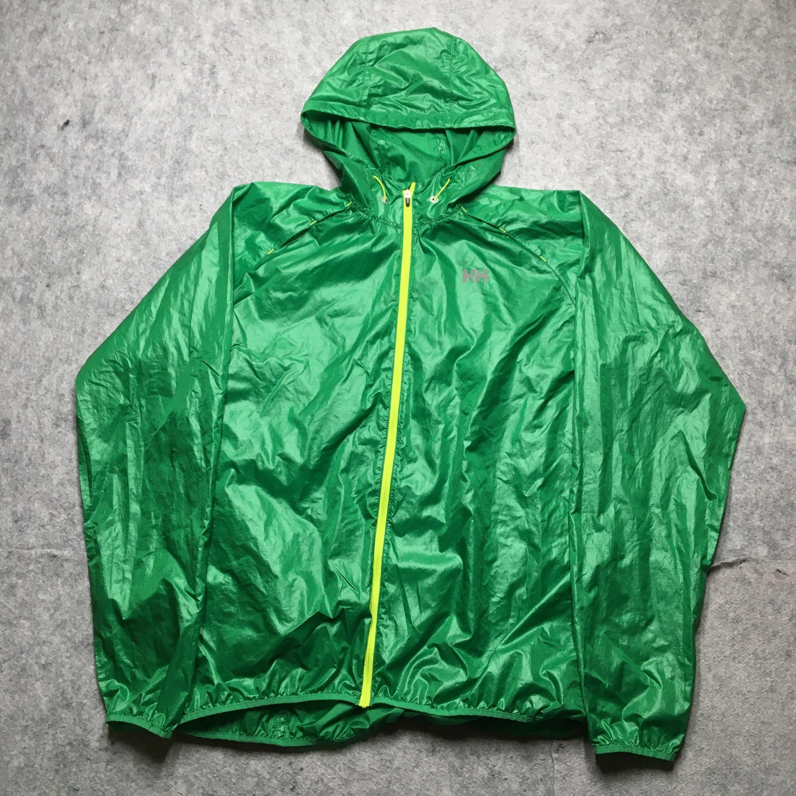 Helly Hansen Training Jacket Mens XL Green Packable Pocket Hooded Windbreaker