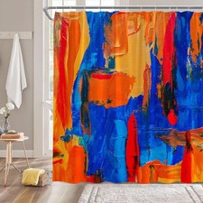 70x70 Inch Burnt Navy Blue Orange Abstract Oil Painting Art Shower Curtain
