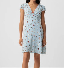 Gap x DOEN Blue Dublin Floral Mini Dress Short Sleeve Fit Flare Boho 6 NEW